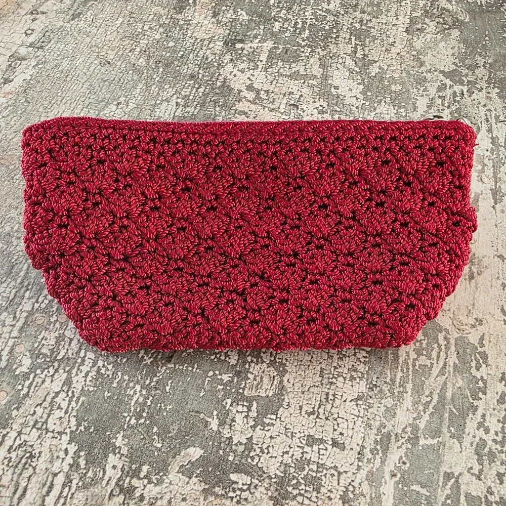 The Sak Original Garnet Red Crocheted Zip Pouch Mini Bag